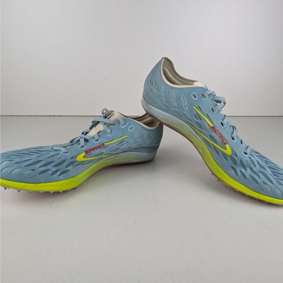 Brooks Wire 8 Unisex Blue Yellow Lightweight Spike Track Running Shoes Sz 10.5D